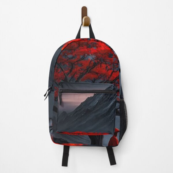 Item preview, Red Tree Monk Meditation — Dramatic Japanese Mountain Landscape Art designed and sold by LYAN-STORE.