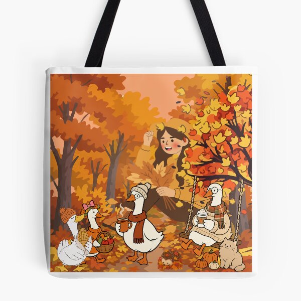 Item preview, Cozy Autumn Picnic with Cute Geese & Girl - Aesthetic Fall Forest Art designed and sold by EfyTR.