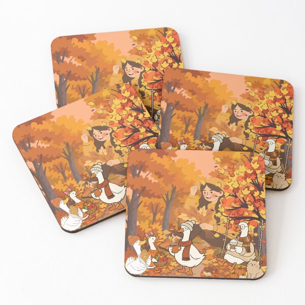 Item preview, Cozy Autumn Picnic with Cute Geese & Girl - Aesthetic Fall Forest Art designed and sold by EfyTR.