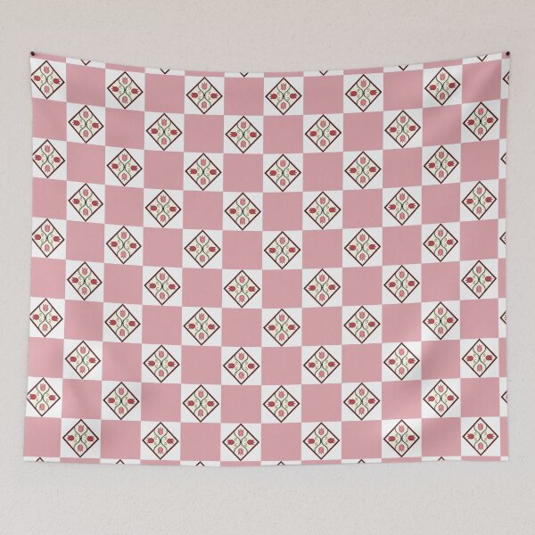 Item preview, Pink Gingham Folk Floral Pattern designed and sold by Little Dora Art.