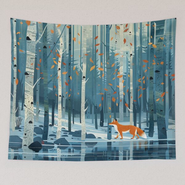 Item preview, Red Fox Walking in Birch Forest Woodland Art designed and sold by GrinGalore.