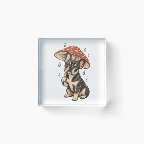 Item preview, French Bulldog Under a Mushroom Umbrella – Cottagecore Risograph Dog Art designed and sold by Jaani-T.
