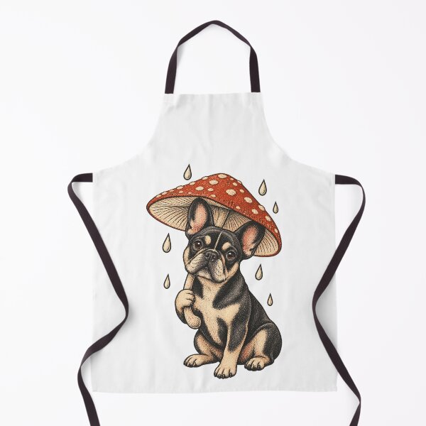 Item preview, French Bulldog Under a Mushroom Umbrella – Cottagecore Risograph Dog Art designed and sold by Jaani-T.
