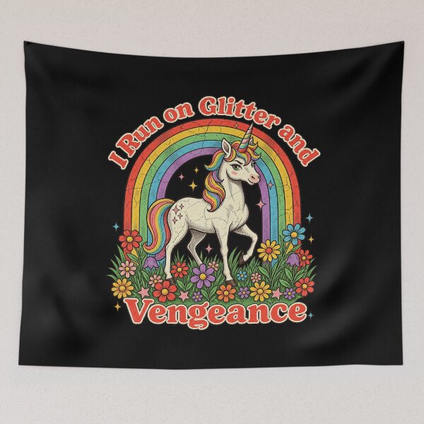 Item preview, I Run On Glitter And Vengeance Funny Sarcastic Retro Unicorn designed and sold by SEINENGAPPI18.