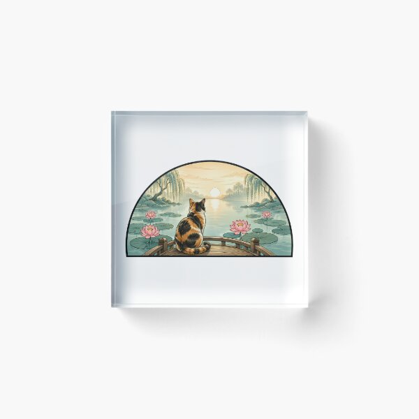 Item preview, Calico Cat Lotus Pond Sunset Zen designed and sold by Old's Cool Cat Studio.