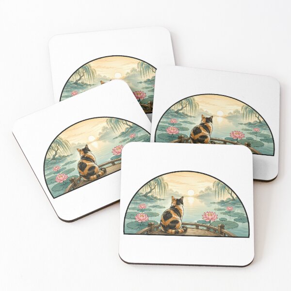 Item preview, Calico Cat Lotus Pond Sunset Zen designed and sold by Old's Cool Cat Studio.