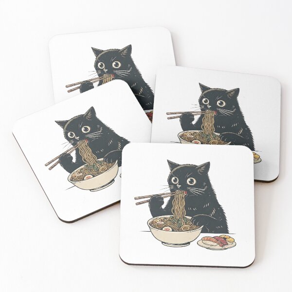 Item preview, black cat eating ramen designed and sold by Rockveil Co..