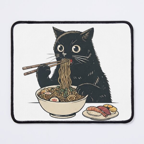Item preview, black cat eating ramen designed and sold by Rockveil Co..