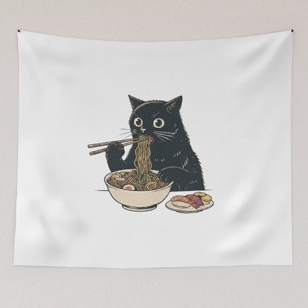 Item preview, black cat eating ramen designed and sold by Rockveil Co..