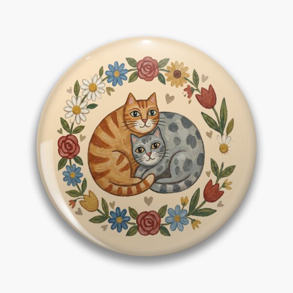 Item preview, Feline Matrimony: Folk Art Cats in Floral Wreath designed and sold by FreiherrPK.