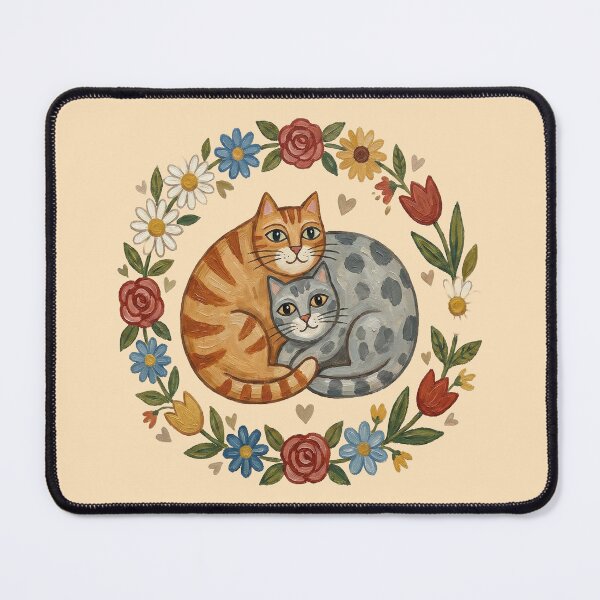 Item preview, Feline Matrimony: Folk Art Cats in Floral Wreath designed and sold by FreiherrPK.