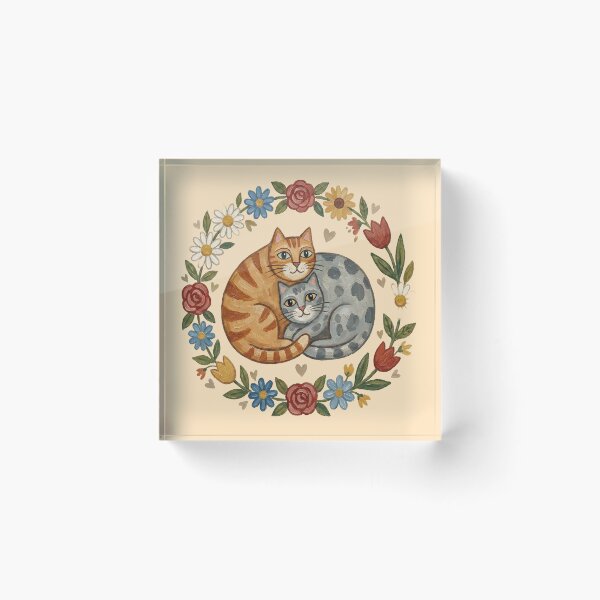 Item preview, Feline Matrimony: Folk Art Cats in Floral Wreath designed and sold by FreiherrPK.