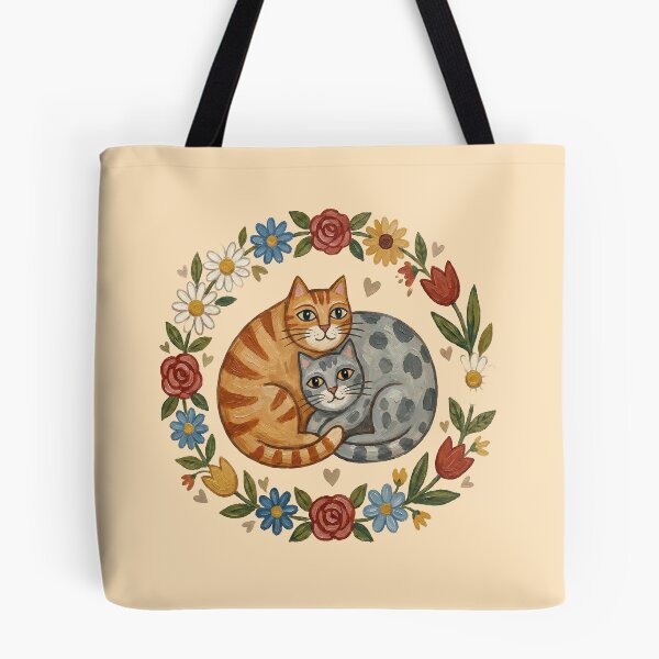 Item preview, Feline Matrimony: Folk Art Cats in Floral Wreath designed and sold by FreiherrPK.