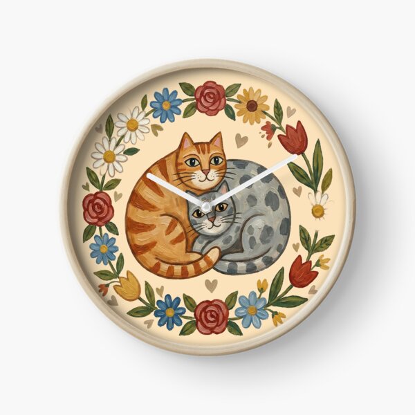 Item preview, Feline Matrimony: Folk Art Cats in Floral Wreath designed and sold by FreiherrPK.
