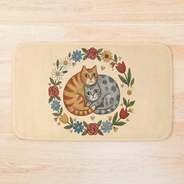 Item preview, Feline Matrimony: Folk Art Cats in Floral Wreath designed and sold by FreiherrPK.