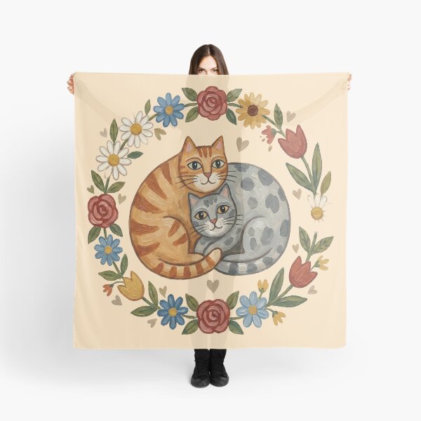Item preview, Feline Matrimony: Folk Art Cats in Floral Wreath designed and sold by FreiherrPK.