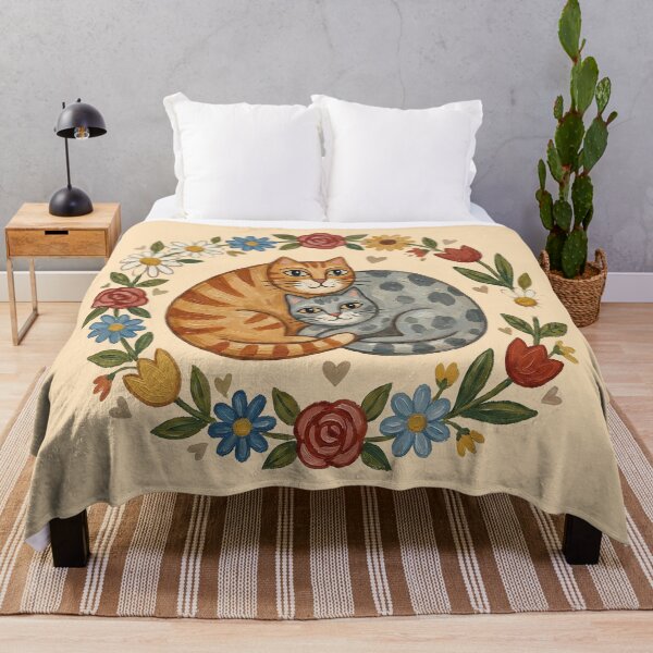 Item preview, Feline Matrimony: Folk Art Cats in Floral Wreath designed and sold by FreiherrPK.