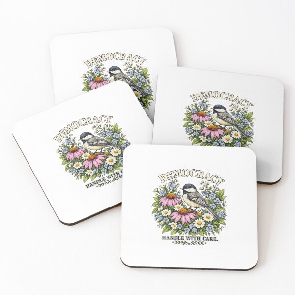 Item preview, Democracy Handle With Care Vintage Chickadee Bird Floral Art designed and sold by SEINENGAPPI18.