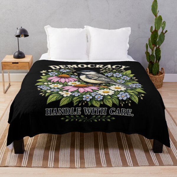 Item preview, Democracy Handle With Care Vintage Chickadee Bird Floral Art designed and sold by SEINENGAPPI18.