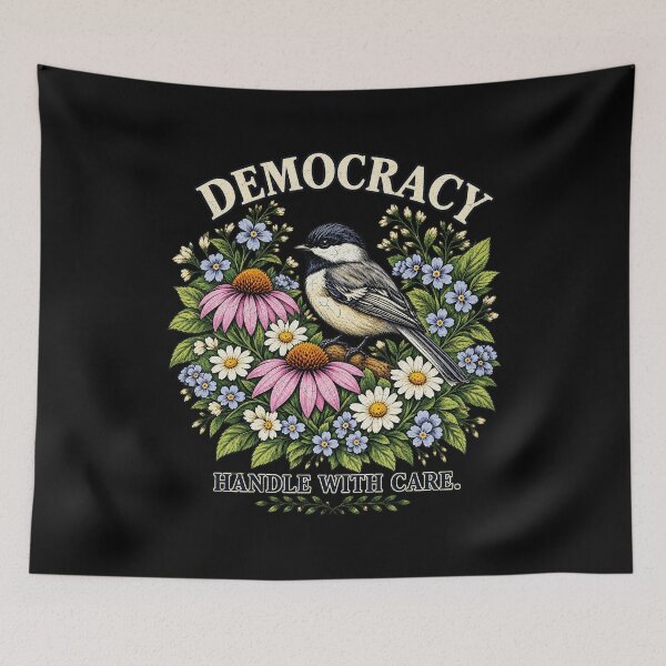 Item preview, Democracy Handle With Care Vintage Chickadee Bird Floral Art designed and sold by SEINENGAPPI18.