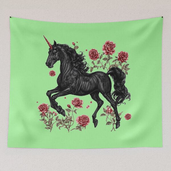 Item preview, Black Unicorn Vintage Gothic, Dark Fantasy Aesthetic, Floral Unicorn designed and sold by Ribeiro-Art.