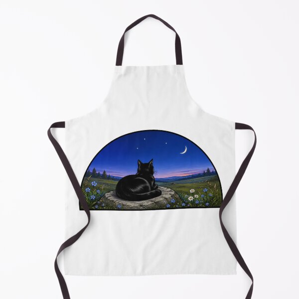 Item preview, Black Cat Stargazing Crescent Moon Landscape designed and sold by Old's Cool Cat Studio.