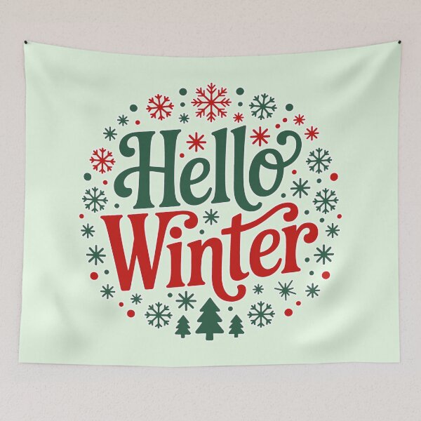 Item preview, Retro Hello Winter Snowflake Wreath, Cute Holiday Quote And Winter Trees Circle designed and sold by zozo-shop.