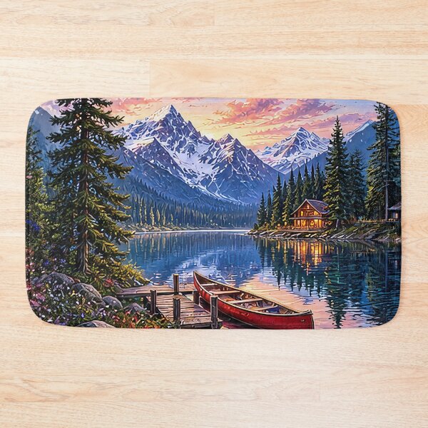 Item preview, Mountain Lake Retreat – Canoe at Alpine Sunset designed and sold by Ray's Photos & Art.