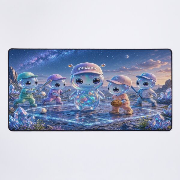 Item preview, Cute Aliens Medanix Playing Baseball - Magical Crystal Planet Sports designed and sold by Breezes-of-Ida.