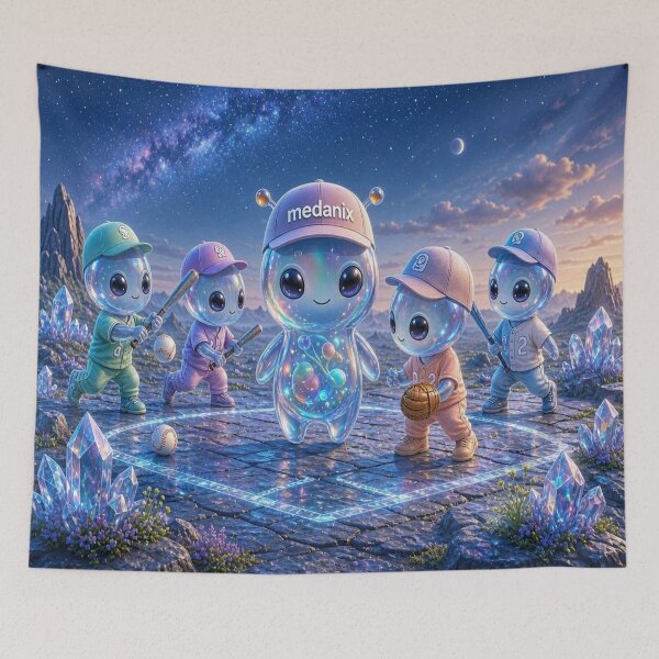 Item preview, Cute Aliens Medanix Playing Baseball - Magical Crystal Planet Sports designed and sold by Breezes-of-Ida.