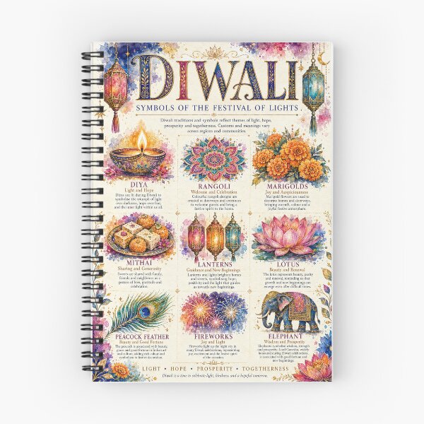 Item preview, Diwali Symbols Festival Of Lights Educational Watercolour Poster designed and sold by ArcanePrintsxo.