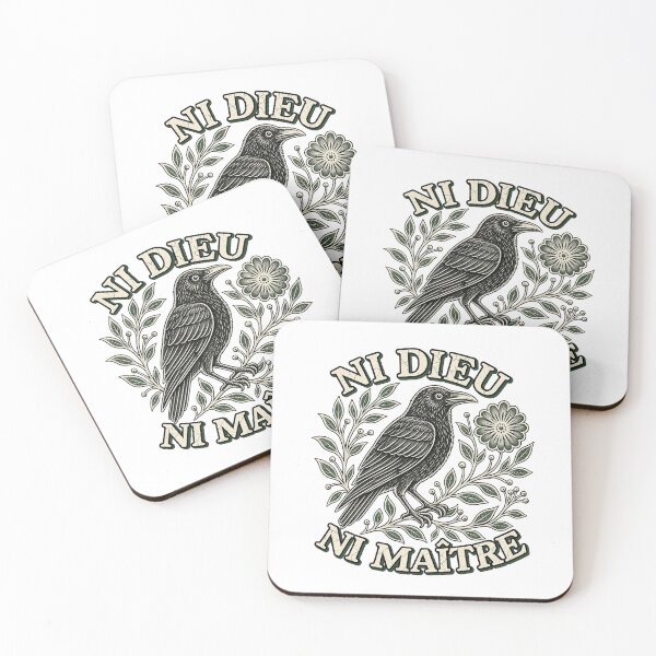 Item preview, Ni Dieu Ni Maitre Vintage Raven Crow Floral Woodcut Art designed and sold by SEINENGAPPI8.