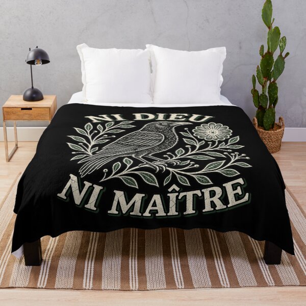 Item preview, Ni Dieu Ni Maitre Vintage Raven Crow Floral Woodcut Art designed and sold by SEINENGAPPI8.