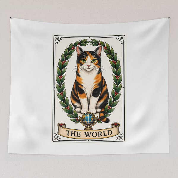 Item preview, The World Tarot Cat Calico Wreath designed and sold by Old's Cool Cat Studio.