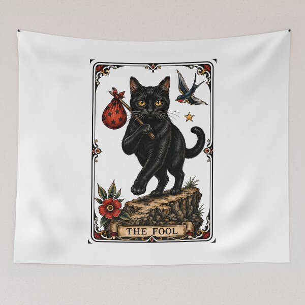 Item preview, The Fool Tarot Cat Black Cat Wandering designed and sold by Old's Cool Cat Studio.