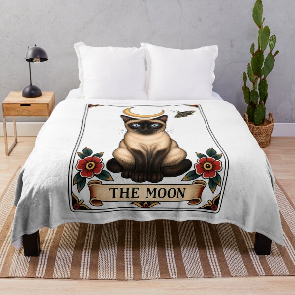 Aperçu de l'œuvre The Moon Tarot Cat Siamese Crescent créée et vendue par Old's Cool Cat Studio.