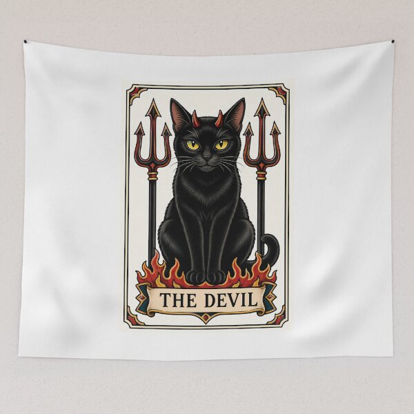 Item preview, The Devil Tarot Cat Black Cat Horns designed and sold by Old's Cool Cat Studio.