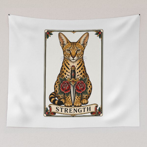 Item preview, Strength Tarot Cat Serval Savannah Card designed and sold by Old's Cool Cat Studio.