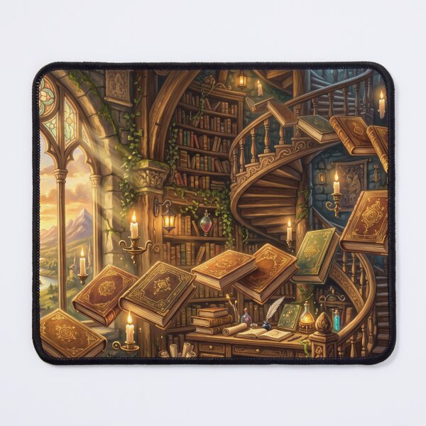 Item preview, Flying Books Library | Magical Spiral Staircase and Castle View designed and sold by SebastianSpace.