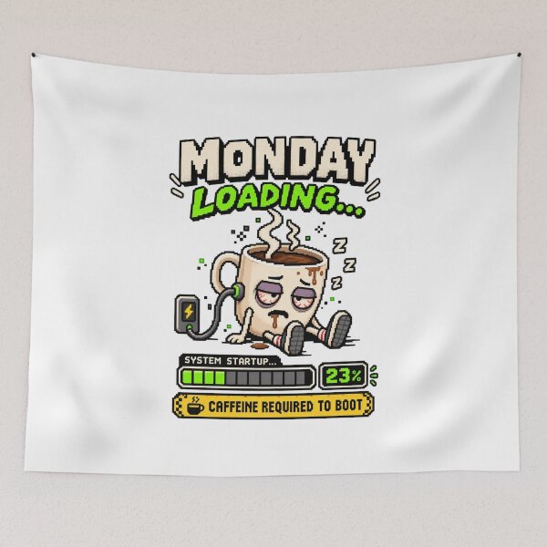 Item preview, Monday Loading – Caffeine Required Pixel Humor designed and sold by Mad Factory Designs.