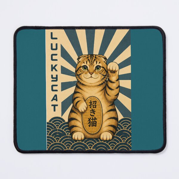Item preview, Lucky Cat Maneki Neko – Teal Petrol Japanese Style Scottish Fold Cat designed and sold by NoodlesTheCat.