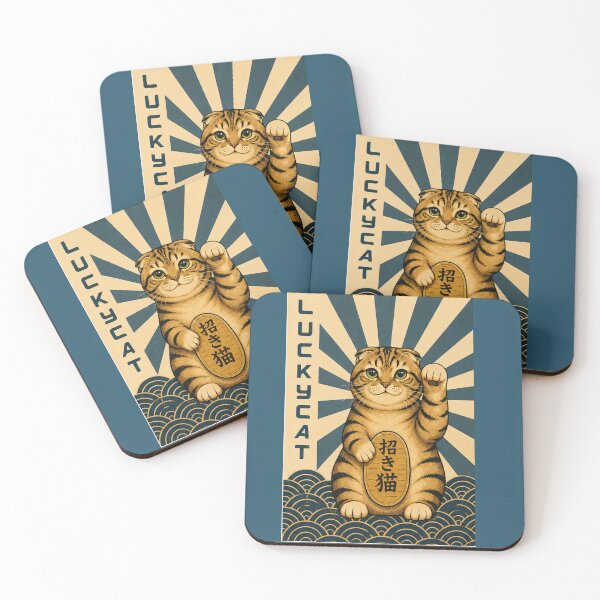 Item preview, Lucky Cat Maneki Neko – Teal Petrol Japanese Style Scottish Fold Cat designed and sold by NoodlesTheCat.