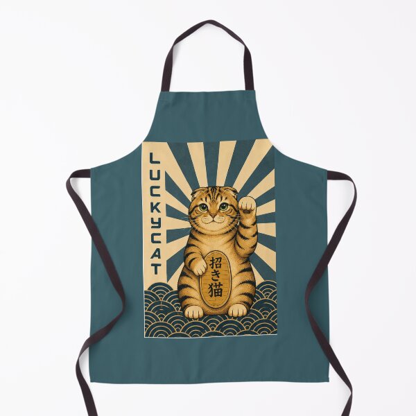 Item preview, Lucky Cat Maneki Neko – Teal Petrol Japanese Style Scottish Fold Cat designed and sold by NoodlesTheCat.