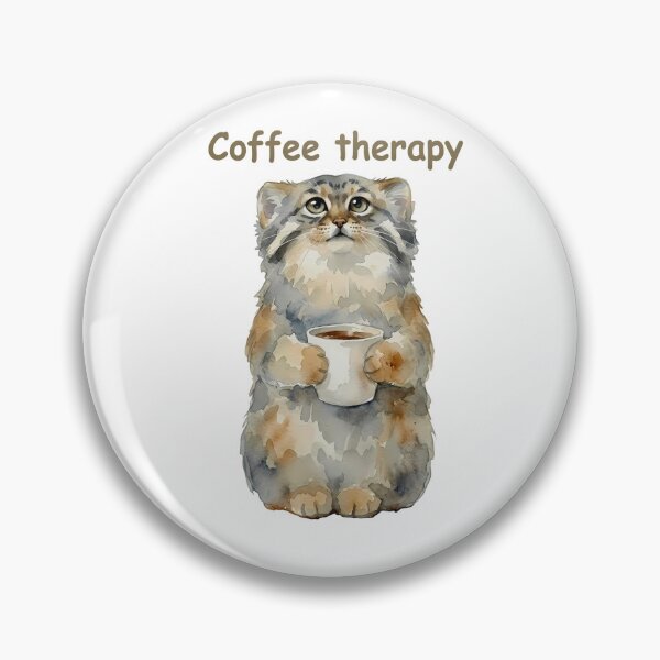 Item preview, Cute Coffee Therapy Pallas Cat Watercolor designed and sold by PawtopiaArt.