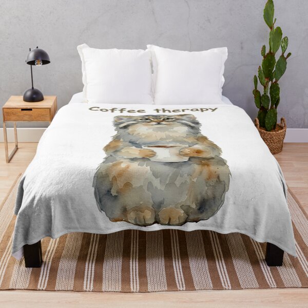 Item preview, Cute Coffee Therapy Pallas Cat Watercolor designed and sold by PawtopiaArt.