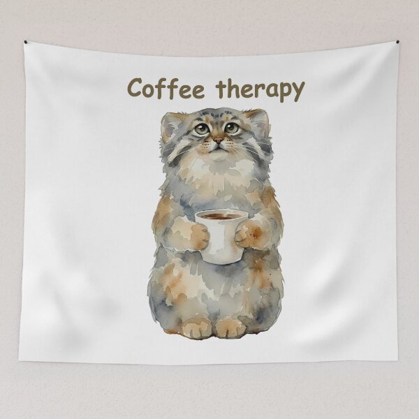 Item preview, Cute Coffee Therapy Pallas Cat Watercolor designed and sold by PawtopiaArt.