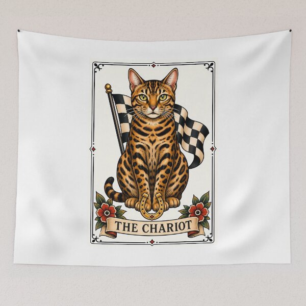 Item preview, The Chariot Tarot Cat Bengal Card designed and sold by Old's Cool Cat Studio.