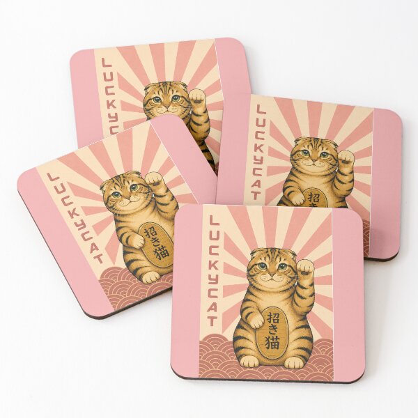 Item preview, Lucky Cat Maneki Neko – Pink Japanese Style Scottish Fold Cat designed and sold by NoodlesTheCat.