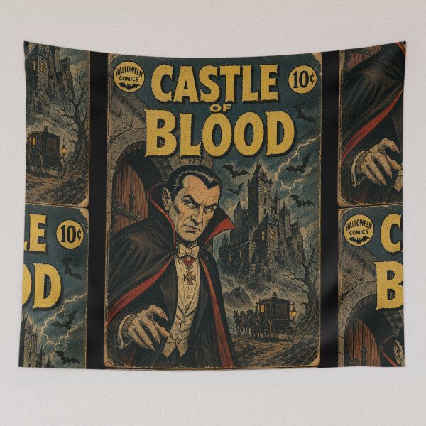 Item preview, Vintage Halloween Cover Art: Dracula Castle Midnight Arrival designed and sold by bapupa.
