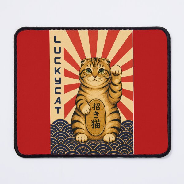 Item preview, Lucky Cat Maneki Neko – Red Japanese Style Scottish Fold Cat designed and sold by NoodlesTheCat.
